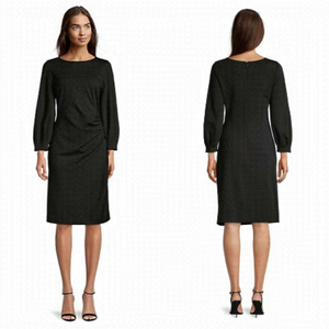 Kobi HALPERIN Black Charlotte Double-Knit Ruched Midi Dress Size Large / 12